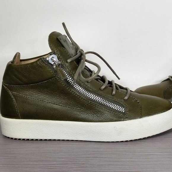 Giuseppe Zanotti x Zayn Leather Double-Zip Mid-Top Sneaker Olive Mens Size 9 /42 - Picture 9 of 11